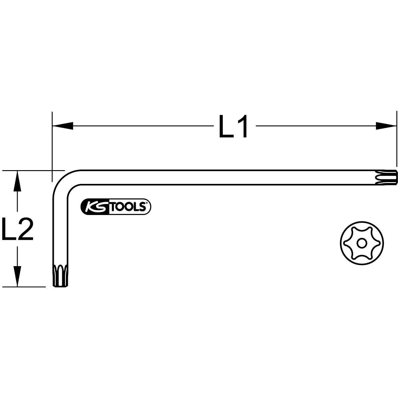 KS Tools 151.2241 Torx Allen Key with Bore Short TB6, Chromé Satiné, T6 - Image 4
