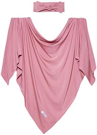 Posh Peanut Baby Swaddle Blanket- Large Premium Knit Viscose from Bamboo- Infant Swaddling Wrap, Receiving Blanket and Headband Set- Dusty Rose