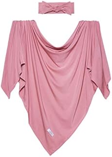 Posh Peanut Baby Swaddle Blanket- Large Premium Knit Viscose from Bamboo- Infant Swaddling Wrap, Receiving Blanket and Headband Set- Dusty Rose