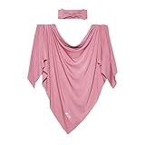 Posh Peanut Swaddle Blanket + Headband Set - Soft Newborn Swaddle Doubles As a Stroller, Receiving Blanket, and Nursing Cover - Matching Breathable Baby Swaddles & Headbands for Everyday (Dusty Rose)