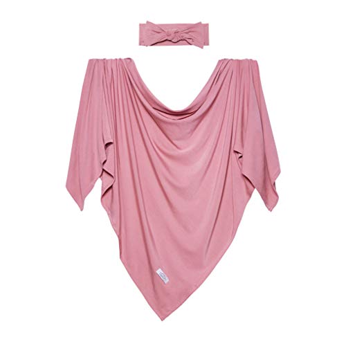 Posh Peanut Swaddle Blanket + Headband Set - Soft Newborn Swaddle Doubles As a Stroller, Receiving Blanket, and Nursing Cover - Matching Breathable Baby Swaddles & Headbands for Everyday (Dusty Rose)