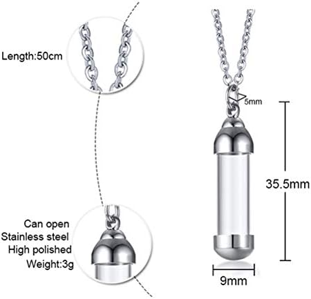 Cupimatch Glass Openable Perfume Container Vial Tube Necklace Chain, Stainless Steel Urn Keepsake Cremation Ashes Memorial Pendant Necklace Jewelry