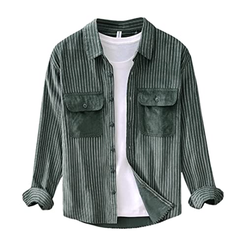 Chemise à manches longues en coton rayé homme Disimlarl vert army XL