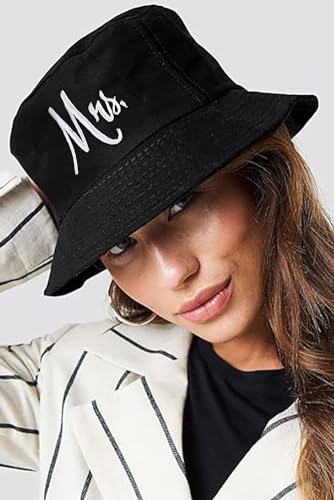 XYIYI Mrs Black Fashion Embroidery Bucket Hat Cotton Beach Fisherman Hats for Men Women - Thumbnail 2