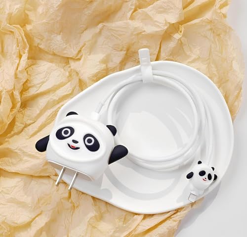 Image of INEFABLE Charger Case Cover Protector with 3D Cute Pattern for iPhone Charger only 18W & 20W, Data Charging Cable Wire Saver Protective Cable Cover Full Protection - Set Of 1 (White Panda)
