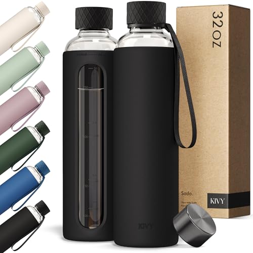 KIVY Glass Water Bottle Silicone Sleeve 32 oz [