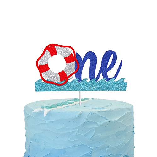 Buoy One Cake Topper,Nautical Ocean Theme Ahoy Baby Shower Cake Decoe,1St First One Year Old Birthday Party Decorations #TOP13