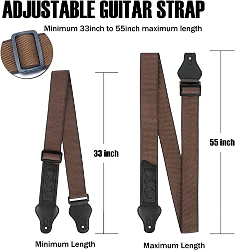 Rotopata Guitar Strap With Pick Holders, 2 Buttons 2 Locks 3 Guitar Picks, Cotton Strap With Pu Leather Ends, Length Adjustable #TOP2