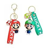 wopin 2 pcs Super Mario Key Ring, Super Mario PVC Keyring Creative Mario Personality Keyring 3D Cute Anime Keychain Cell Phone Bag Pendant Decoration Accessories Gift for Women Men Girls Boys