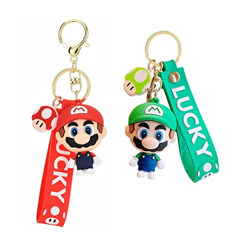 wopin Llavero Mario,2 Piezas Llavero Lindo Dibujos Animados, 3D Figura Bros Llavero Llavero Anillo...