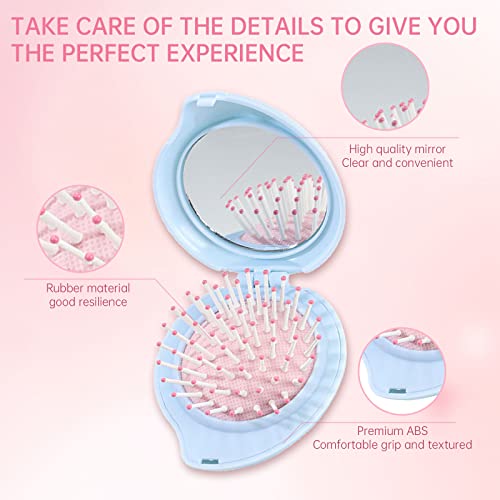 3 Pack Mini Hair Brush For Purse,Foldable Travel Mirror Hair Brushes，Pocket Hair Brush With Mirror,Portable Folding Pocket Hair Brush For Men Women And Girls #TOP1