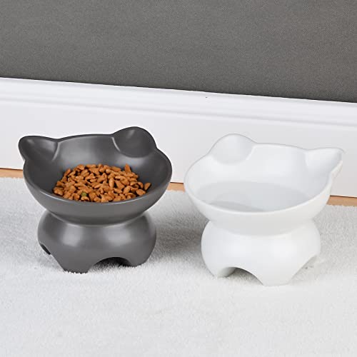 Woofinpets Ceramic Raised Cat Bowls - Slanted Elevated Cat Food Bowl Water Bowl For Protecting Pet's Spine, Food Grade Porcelain Cat Dish Kitty Bowl, Microwave & Dishwasher Safe, 4 Oz, White #TOP5