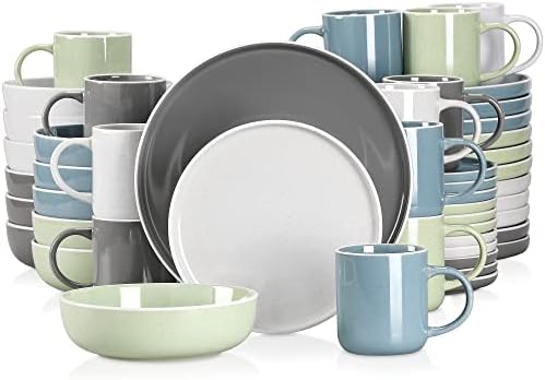 vancasso SNEFNUG Matte Dinne Sets Stoneware Crockery Set, 16 Pieces Plates and Bowls Set with 10.5in Dinner Plate, 8in Dessert Plate, 860ml Bowl and 360ml Mug, Service for 4, Grey