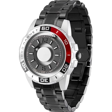 EUTOUR Watches Men's Men's Watch Magnet Watch No Glass Ball Bearing Quartz Wristwatch for Men with Stainless Steel Bracelet Silver 40mm Cover