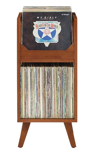 Crosley Furniture Asheville Small Mid-Century Modern Record Stand, Vinyl Storage, Holds up to 130 Records, Walnut