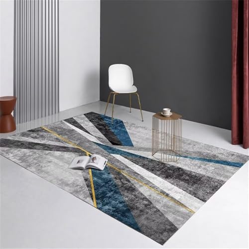 Tapis de salon lavable gris-bleu 70x140 moquette géométrique