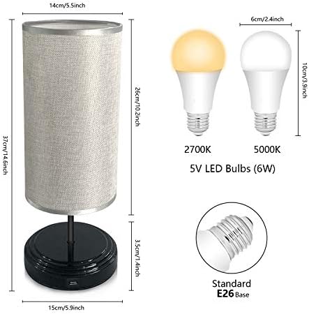 2 Pack Touch Control Bedside Table Lamp Dimmable Nightstand Light Brightness Adjustable Lamp with Fabric Shade for Bedroom Living Room, 4 LED Bulbs Included