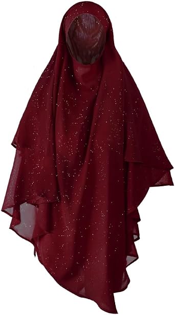 SIQITECHNO Womens Muslim Long Khimar Hijab Scarf Chiffon Sparkling Islamic Arabian Khimar Niqab Ramadan Eid Prayer Scarf Wrap