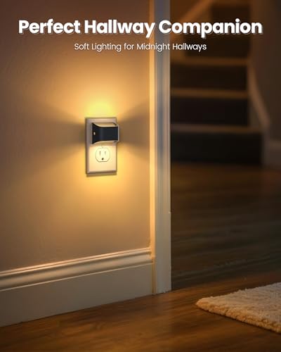 Image of NIORSUN Night Lights Plug Into Wall, 8 Pack, 3000K, Auto On /Off, Black | Eye Friendly Warm White, Dusk to Dawn Sensor Night Light, Ultra-Slim Wall Light for Bedroom Hallway Bathroom Stairs
