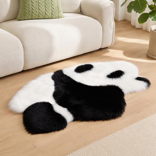 Image of Fluffy Faux Sheepskin Rug - Faux Fur Rug - 60x9cm Soft Cute Panda Area Rug