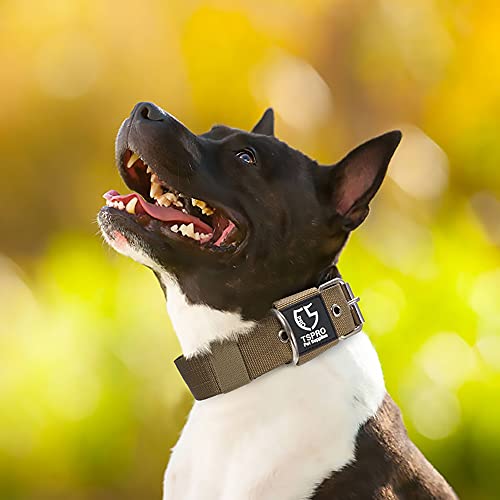 TSPRO Taktisches Hundehalsband, Robustes Halsband für Hunde mit Metallschnallenverschluss, 3,3 cm Breit, Verstellbar und Dick für Kleine Hunde (Khaki S)