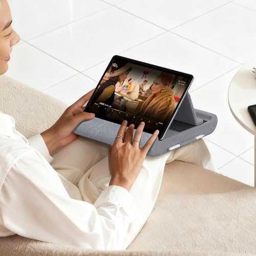 CreaDream Tablet Pillow Stand, Foldable Tablet Holder for Lap, Bed and Desk, Soft Pillow Pad with Pocket and Stylus Mount, for 4-13" Tablets, Like iPad Pro 11, 13, Air, Mini, Kindle, Galaxy Tab, Grey by CreaDream - Image 7