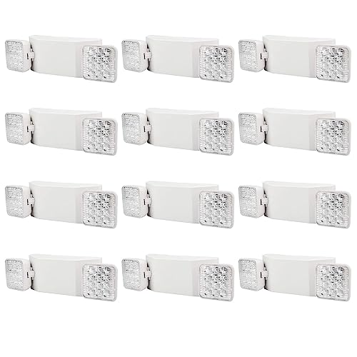 AKT LIGHTING Commercial Emergency Light, UL Certified, White Emergency Light Fixture with 2 LED Square Heads Adjustable & Backup Batteries Exit Lighting (12 pack)
