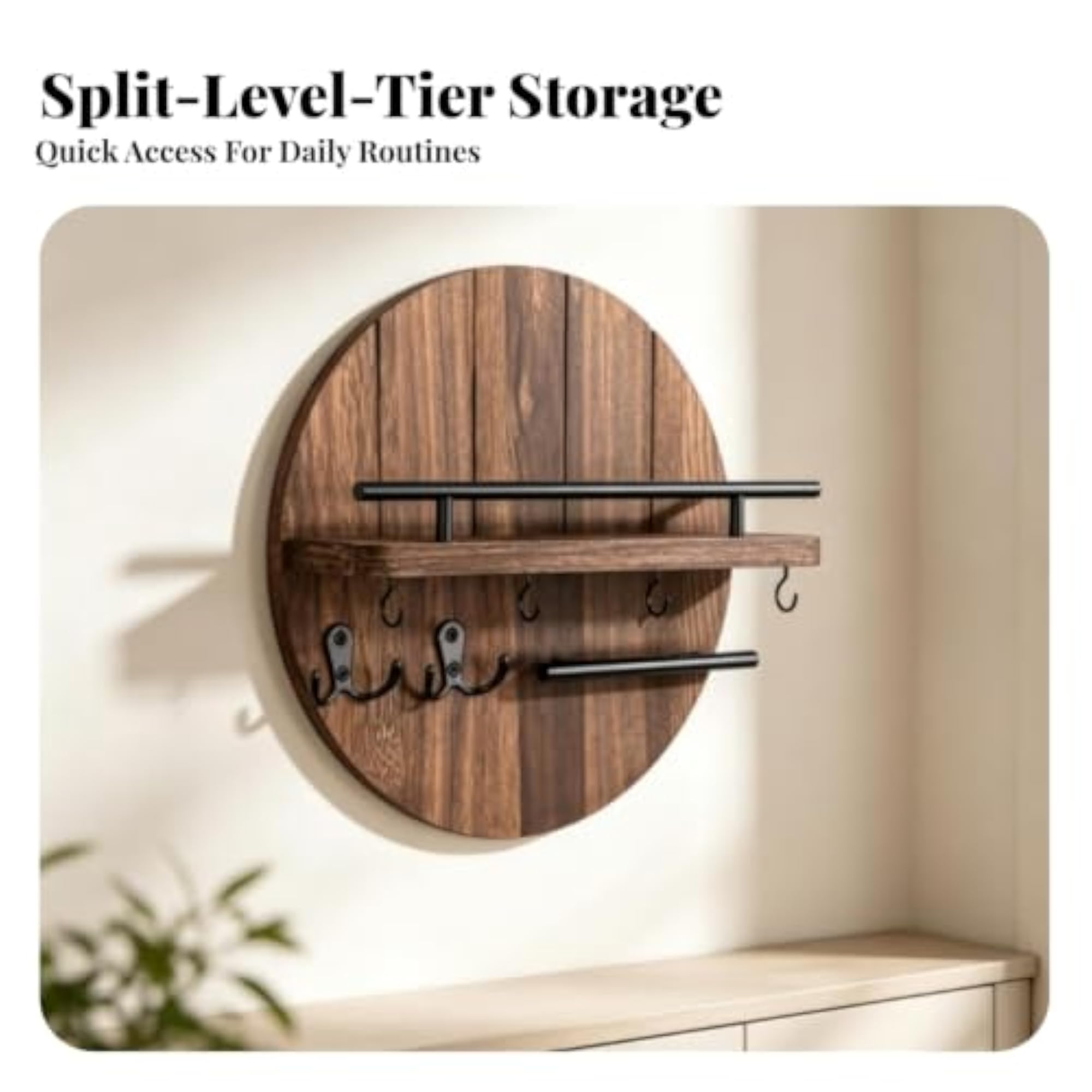 Space-Saving Round Wall Rack with Hooks