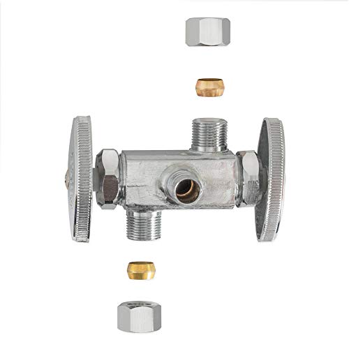Eastman 48673Lf Multi-Turn 3-Way Shut-Off Valve 1/2 Inch Crimp Pex X 3/8 Inch Comp X 3/8 Inch Comp, Chrome #TOP5