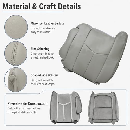 NLQR #922 Pewter Gray Driver & Passenger Side Bottom+Top Lean Back Replacement Seat Covers and Armrests Covers Fit for Chevy Silverado Tahoe Suburban Avalanche GMC Sierra Yukon XL 2003 2004 2005 2006 by NLQR - Image 5