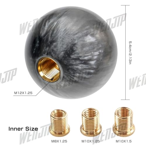 WENJTP Marble Style Round Ball Shift Knob - Universal Fit for 5 & 6 Speed Manual/Automatic Vehicles, with 3 Adapters HTRACING (Dark Grey) - Thumbnail 6