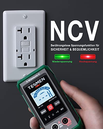 TESMEN TM-510 Digital Multimeter, 4000 Zähler Messgerät, Voltmeter mit Automatischem Messbereich, Intelligente Messung; Spannungsprüfer Misst AC/DC-Spannung, Widerstand, Durchgang – Grün