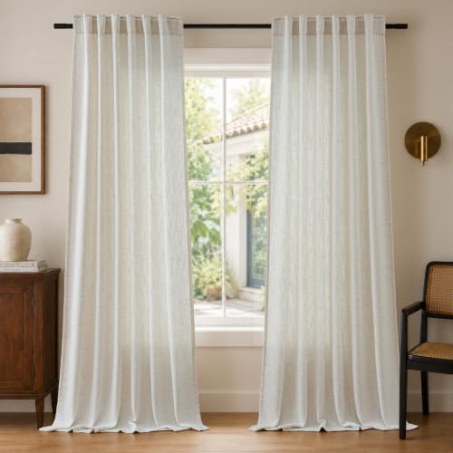 Natural Semi Sheer Light Filtering Linen Curtains 96 Inches for