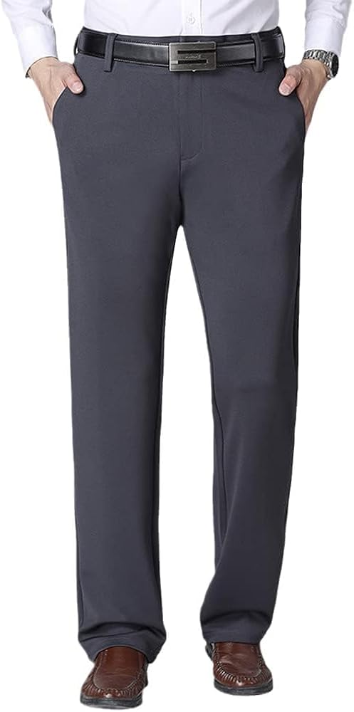 IDEALSANXUN Fleece Lined Pants for Mens Straight Leg Casual Stretch Dress Pants(Dark Grey/Fleece, 30x30) at Amazon Men's Clothing store