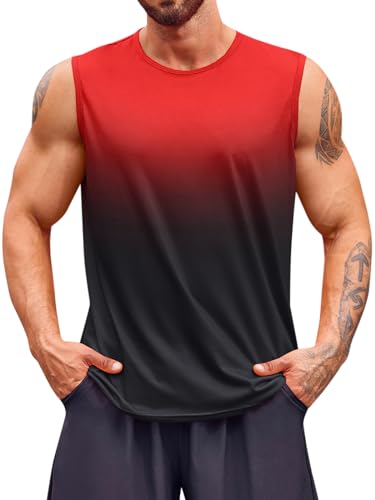 Runcati Mens Sleeveless Tank Tops Workout Muscle Gym T Shirts Crew Neck Gradient Tee Tops