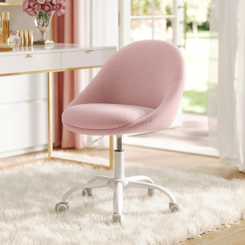 SONGMICS Homeoffice-Stuhl, Schminkstuhl aus Fleece, Schreibtischstuhl, Schaumstoffpolsterung, höhenverstellbar, für Arbeitszimmer, Schlafzimmer, pastellrosa OBG020R03