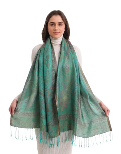 Image of EH KANI GOLD & JAMAWAR SILK SUPER SOFT FLORAL & PAISLEY PASHMINA STOLE SCARF
