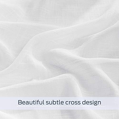 PONY DANCE White Voile Curtains - Linen Curtains Natural Living Room Front Door Net Curtains Faux Linen Look Slot Top Long Curtain Sheer Room Divider, 2 Panels, 52 x 95 inch