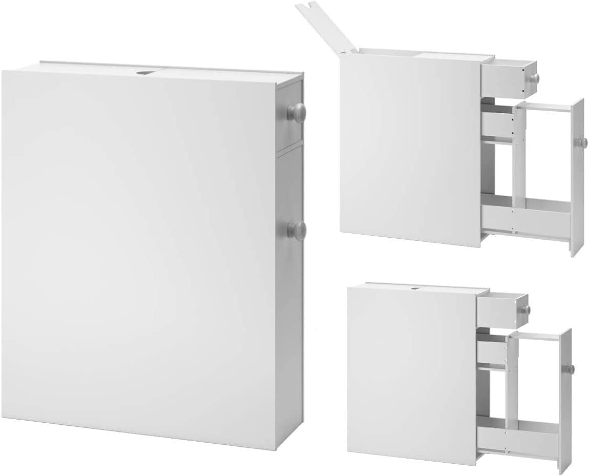 Slim Storage Cabinet, Free Standing Bathroom Storage Cabinet, with Slide Out Drawers, Narrow Floor Bathroom Organizer Next to Toilet, Toilet Paper Holder, 19 x 6.5 x 23 Inches