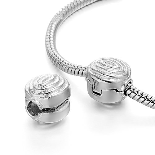 RUBYCA 20pcs Silver Color Clip Lock Stopper Clasp Beads DIY fit European Charm Bracelet Model 196