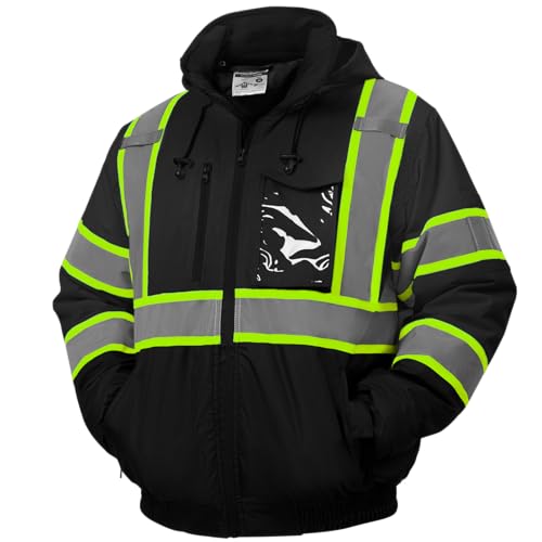 Image of sesafety Reflective Jacket for Men, High Visibility Jackets, Safety Jackets for Men, Hi Vis Construction Bomber Jackets Waterproof with Pockets and Zipper, Black Bottom, Class 3