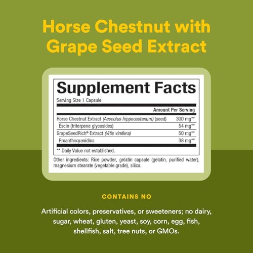 HerbalFactors by Natural Factors, Horse Chestnut, Antioxidant Support for a Healthy Circulatory System and Veins with GrapeSeedRich, 60 capsules (60 servings) - Thumbnail 4