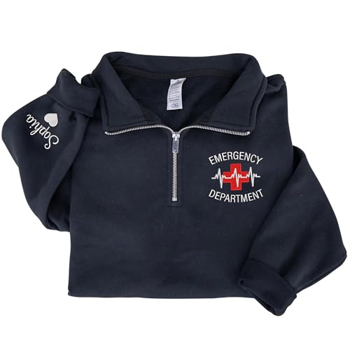 Personalized Embroidered Emergency Department Nurse Quarter Zip Sweatshirt, Custom Emergency Room Shirt Hoodie, Christmas Graduation Gifts, Appreciaton Gift for ED ER Nurse