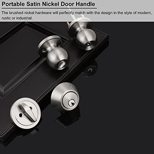 Knobonly 4 Pack All Keyed Same Entry Door Knobs With Single Cylinder Deadbolt For Exterior Front Doors, Satin Nickel Finish, Keyed Alike For Every Set #TOP2