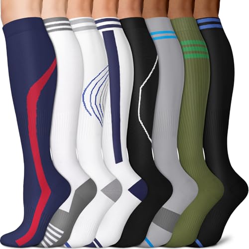 Image of 3 Pairs Knee High Graduated Compression Socks For Women and Men - Best Medical, Nursing, Travel & Flight Socks - Running & Fitness - 15-20mmHg