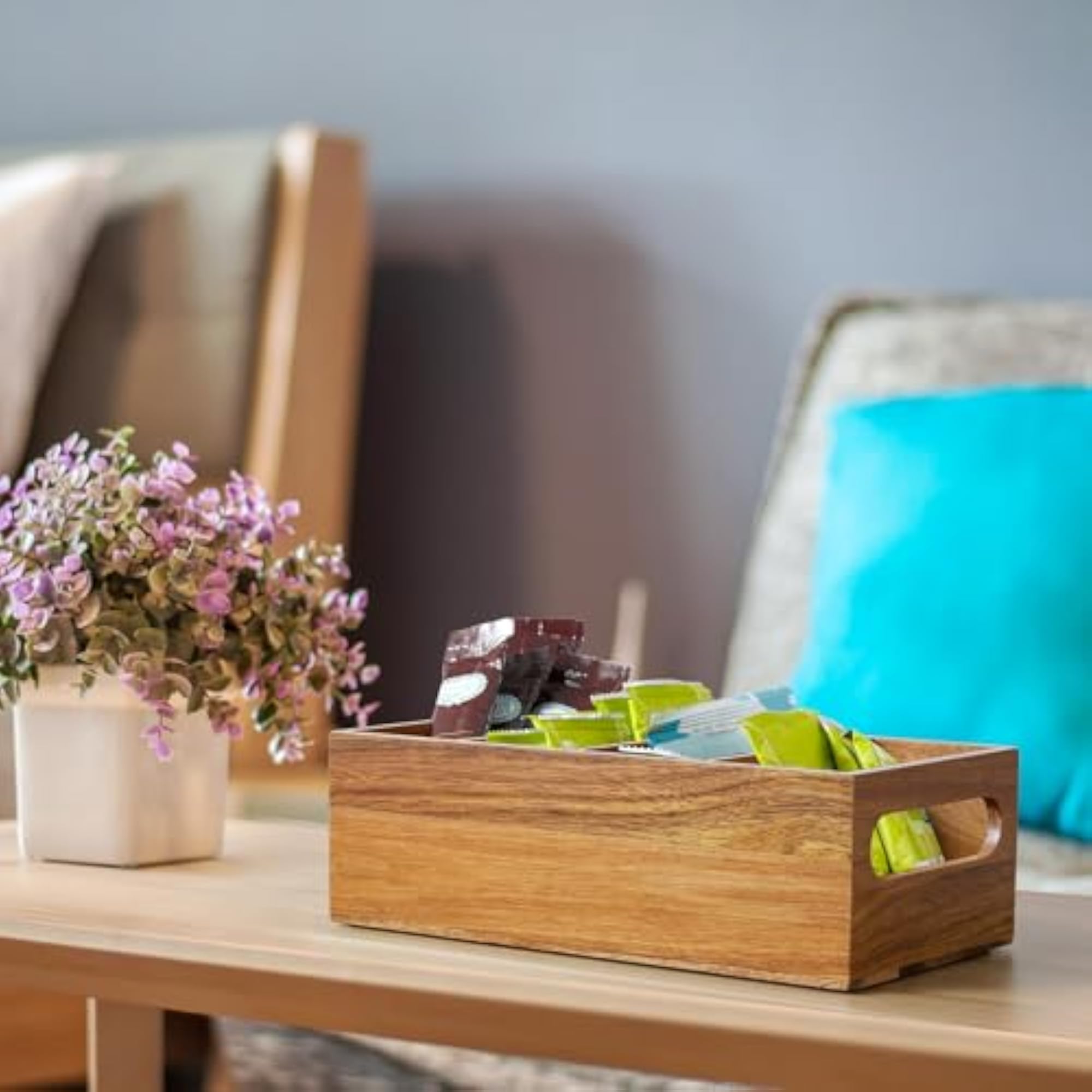 Acacia Wood Seasoning Packet Organizer with Removable Dividers