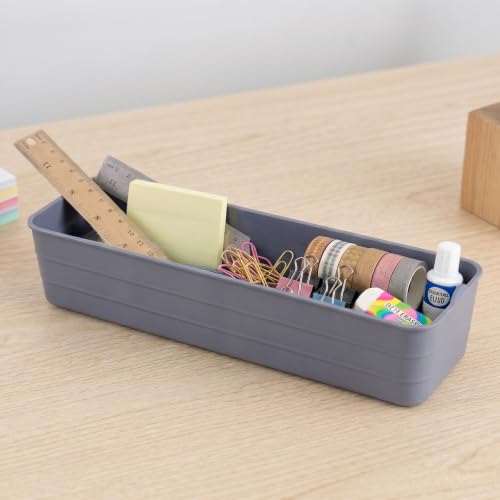 Image of KOLORR Flexi Tray Narrow Flexible Space-Saving Storage, Stackable Storage Organizer, Drawer Organizer Trays for Home, Washroom, Office, and Kitchen Organization Pack of 3 - Grey