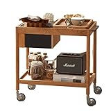 Mesa de centro pequeña Mesa auxiliar estrecha con ruedas, mesa auxiliar móvil con estante de almacenamiento y cesta de almacenamiento interior for espacios pequeños, mesa de madera decorativa con band