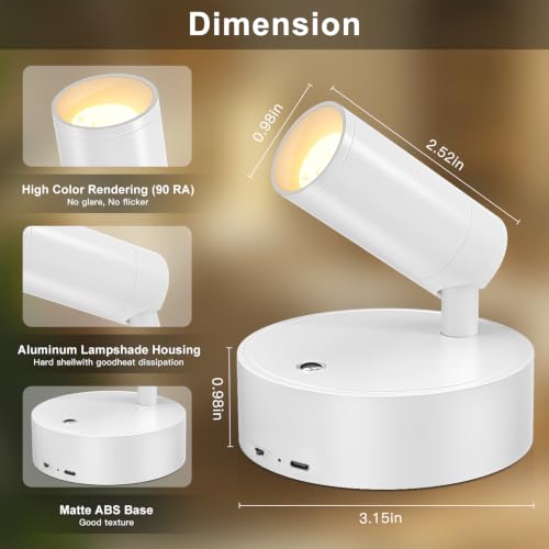 Image of Kimjo Spot Lights Indoor, Rechargeable Plant Spotlight Indoor, Wireless LED Up Lights Accent Lighting with Timer and Dimmable, Battery Powered Picture Light