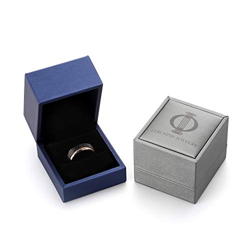 Lerchphi 8Mm Custom Tungsten Carbide Wedding Band - Engraved Promise Ring, 18K Rose Gold Stepped Edge With Black Matte Satin Finish, Size 10 #TOP6